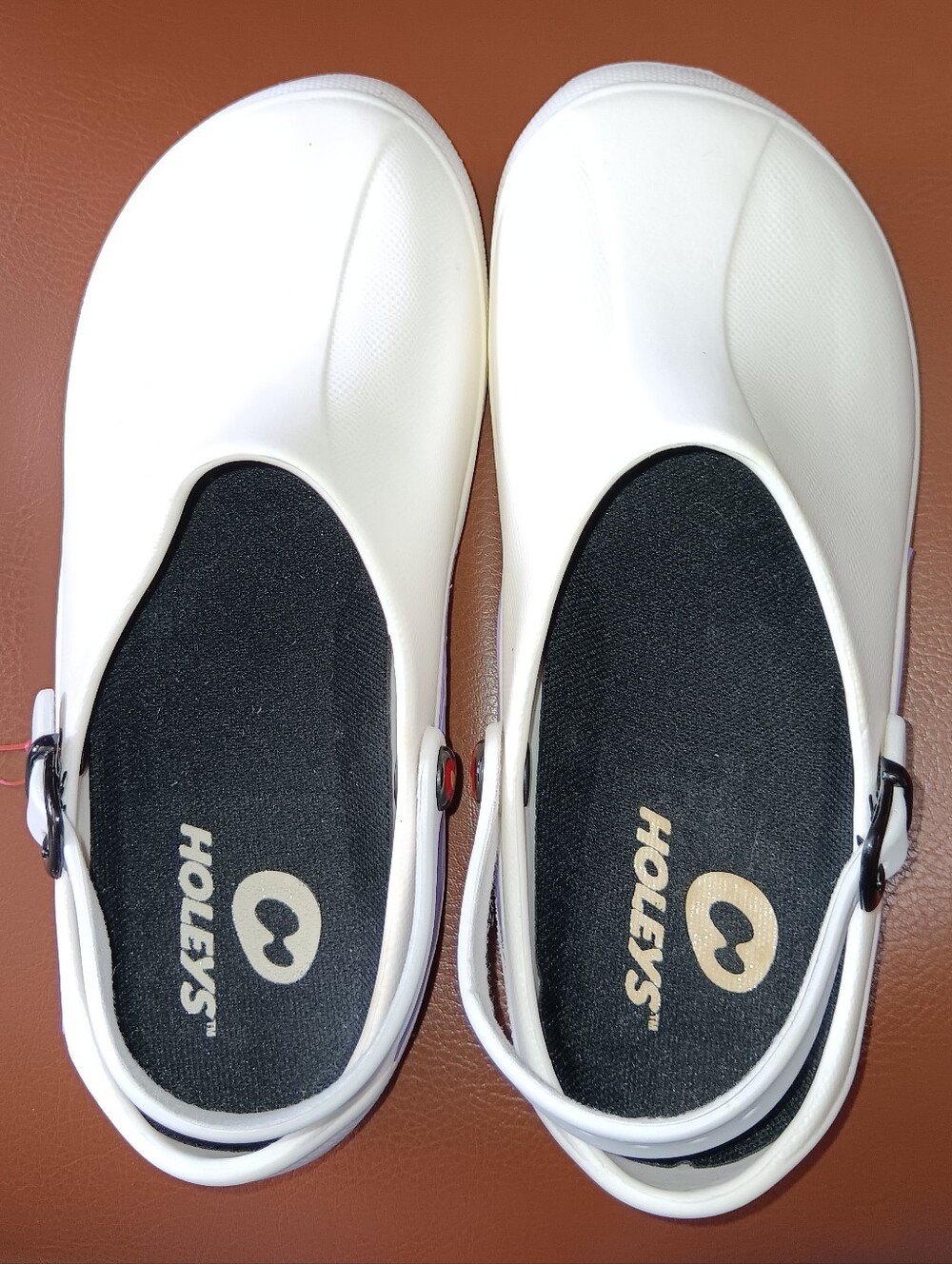 Holeys Pros Clogs White Rubber Sole with Lavender Heel Accent NWOT